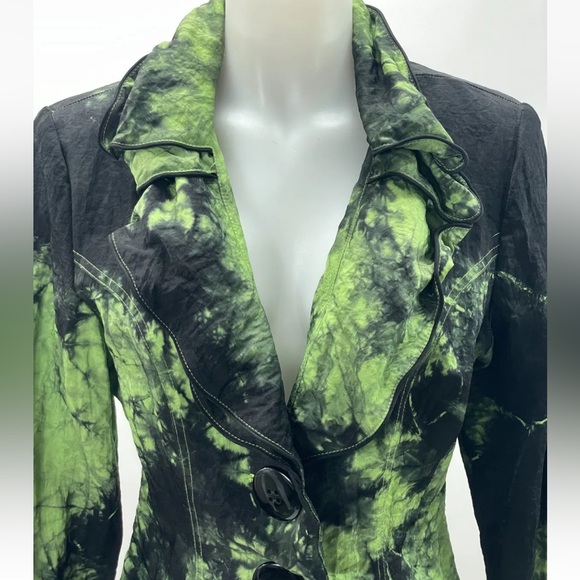 SAINT GIL Paris Lime Green & Black Tie Dye Jacket Blazer - Size Large - Picture 4 of 5
